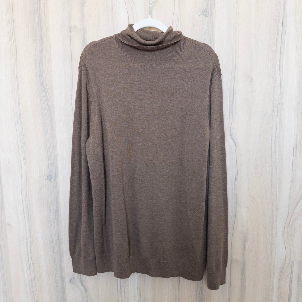 Express Mens Merino Wool Turtleneck Sweater Sz XL Brown Minimalist Quiet Luxury‎